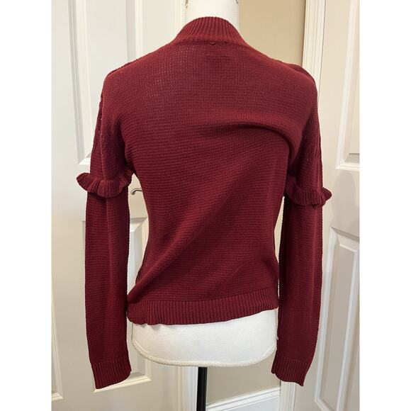 Soho New York & Company Street S Cotton Maroon Red Loose Knit Sweater Ruffle Arm - Picture 3 of 10